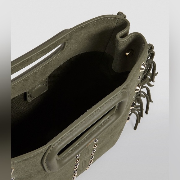Maje Green Studded Fringed Suede M Bag - Picture 5 of 8